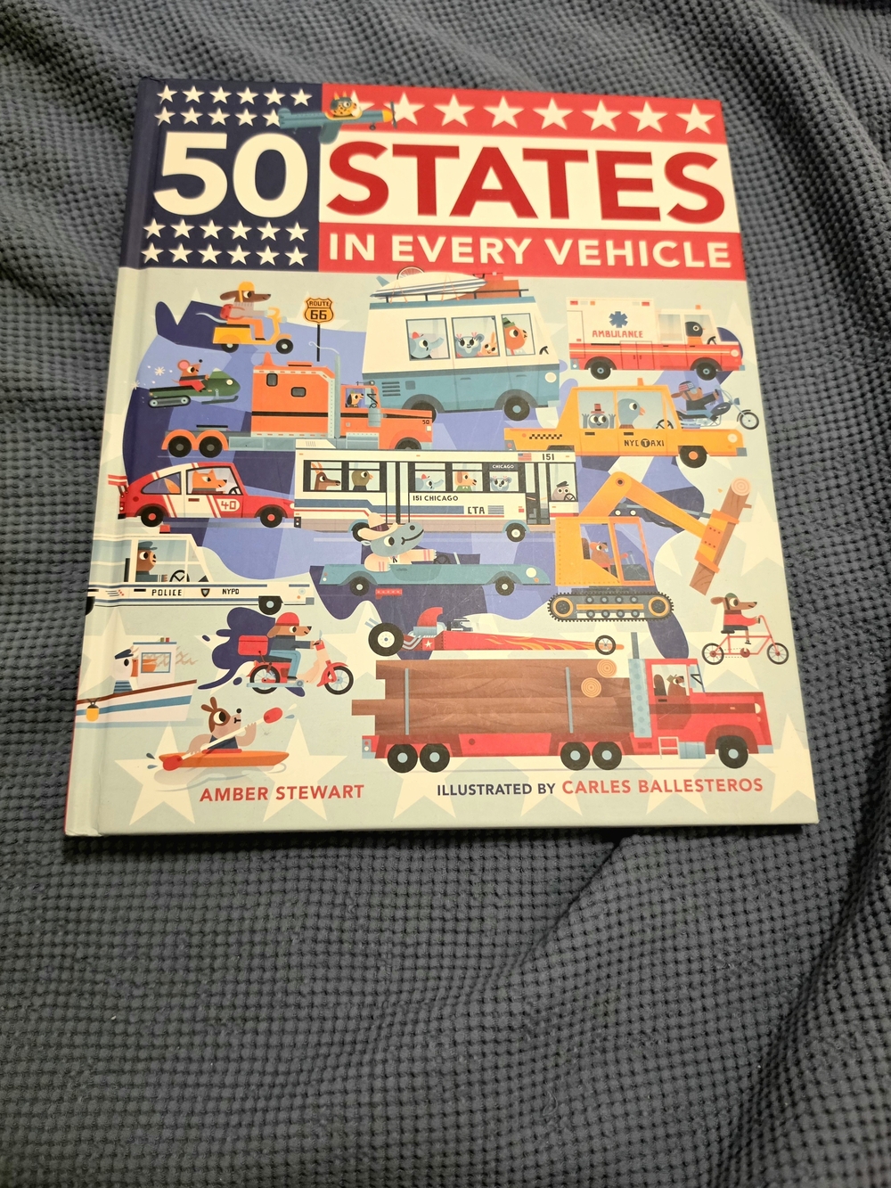 50 States in Every Vehicle - Kids Educational Picture Book (Red, Blue)